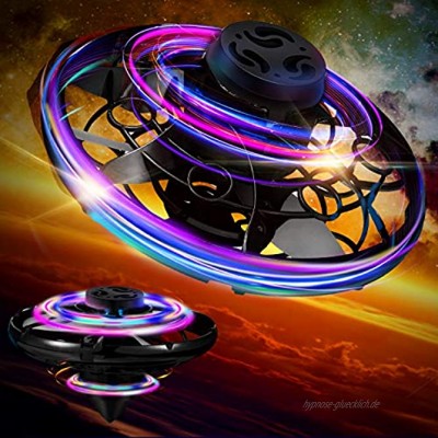 Charnoel Hand Betriebene Drohne mit LED Leuchten Indoor Outdoor Kleine UFO Spielzeug Fliegender Ball Drohne Spielzeug Mini LED Hände Drohne für Jungen und Mädchen über 6 Jahre Alt Schwarz