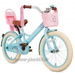 POPAL SuperSuper Little Miss Kinder Fahrrad für Kinder | Fahrrad Mädchen 18 Zoll ab 5-7 Jahre| Kinderrad met Stützrädern | Rad mit Korb und Puppensitz |Turquoise