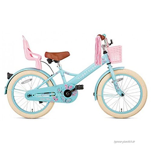POPAL SuperSuper Little Miss Kinder Fahrrad für Kinder | Fahrrad Mädchen 18 Zoll ab 5-7 Jahre| Kinderrad met Stützrädern | Rad mit Korb und Puppensitz |Turquoise