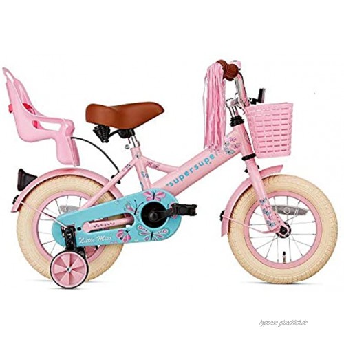 SuperSuper Little Miss Kinder Fahrrad für Kinder | Fahrrad Mädchen 12 Zoll ab 2-4 Jahre| Kinderrad met Stützrädern | Rad mit Korb und Puppensitz |Pink