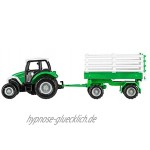 Idena 40291 Traktor aus Kunststoff mit Rückziehmotor Anhänger und abnehmbarem Frontlader ca. 28 x 9,3 x 7 cm
