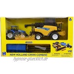 New Ray–05763–Fahrzeug Miniatur–Coffret New Holland Mähdrescher + Traktor und Seine Anhänger