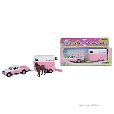 Van Manen Kids Globe Traffic Set 1:32 mit Spielzeugauto und Pferdeanhänger Spielzeug für Mädchen Rückzugsmotor 520124 Rosa Weiß