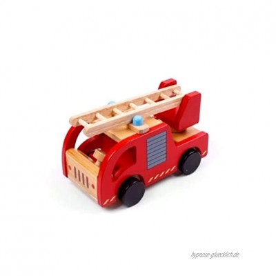 Brink Holzspielzeug Feuerwehrauto aus Holz mit Leiter Auto Fahrzeug Feuerwehrwagen Spielzeugauto Feuerwehrmann Laster