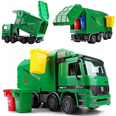 deAO Reibungsbetriebene technische Konstruktion Müllwagen mit DREI Behältern automatischem Trägheitssensor lustiges pädagogisches Geschenk für Kinder