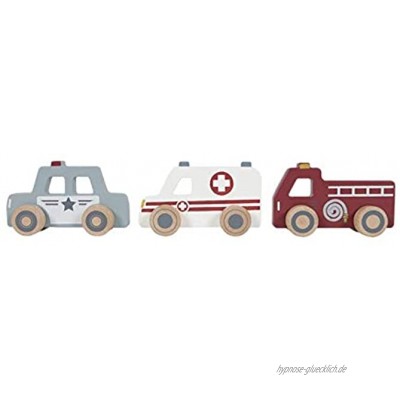 Little Dutch 4388 Holz Spielzeugautos Einsatzfahrzeuge 3 Stück Krankenwagen Polizei & Feuerwehr