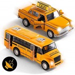 Top Race TR-998 Druckguss Schulbus und Taxi Rückzugfunktion Batteriebetrieben mit Licht und Sound im Maßstab 1:32 2 Stück Gelb