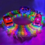 Tyhbelle 3er Pack Set Magic Car Auto Tracks Spielzeug für Kinder,Leuchten Spielzeugautos 5 LED-Blinklichtern Blauer Polizeiwagen roter Bus gelber LKW kompatibel mit den meisten Rennstrecken