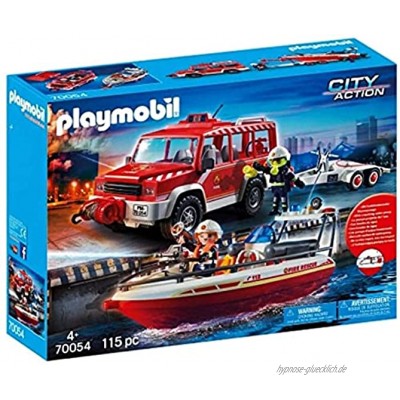 PLAYMOBIL 70054 Löscheinsatz Feuerwehr Feuerwehrfahrzeug mit Löschboot Mehrfarbig