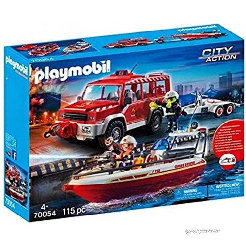 PLAYMOBIL 70054 Löscheinsatz Feuerwehr Feuerwehrfahrzeug mit Löschboot Mehrfarbig