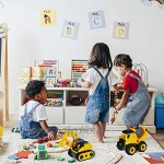 Relaxdays Baustellenfahrzeuge Kinder Bagger Spielzeug im 4er Set Schraubendreher mit 3 Aufsätzen ab 3 Jahre gelb