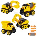 Relaxdays Baustellenfahrzeuge Kinder Bagger Spielzeug im 4er Set Schraubendreher mit 3 Aufsätzen ab 3 Jahre gelb