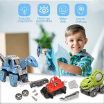 Vanplay Montage Baustellenfahrzeuge Dinosaurier Spielzeug LKW für Kinder 5 in 1 Bagger Müllwagen Spielzeug mit Elektrische Bohrmaschine Aufbewahrungsbox für Jungen Mädchen