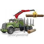 Bruder 02824 Mack Granite Holztransport-LKW mit Ladekran Greifer und 3 Baumstämmen