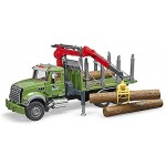 Bruder 02824 Mack Granite Holztransport-LKW mit Ladekran Greifer und 3 Baumstämmen