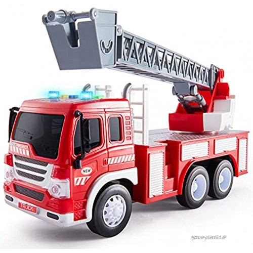 HERSITY Feuerwehr Spielzeug mit Drehleiter Feuerwehrauto mit Sound und Licht Spielzeugauto Geschenk für Kinder Jungen 3 4 5 Jahre 1:16 Fahrzeuge Kinderspielzeug Groß