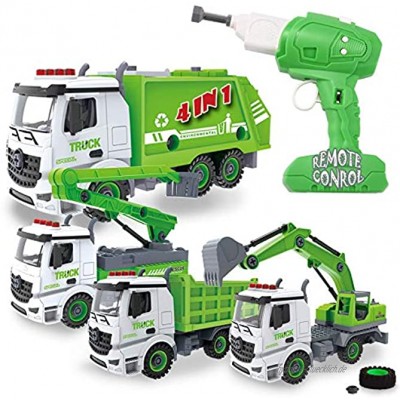JOYIN 4-in-1 Take Apart Müllwagen Spielzeug mit Bohrmaschine  Ferngesteuerte Auto-Müllwagen Abfallwirtschaft Recycling Lastwagen Spielzeug Geschenk für Kinder Jungen