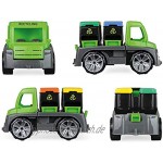 Lena 04453 Truxx Recycling Truck Müllwagen Müllfahrzeug ca. 26 cm robuster Müll LKW Müllauto mit Funktion 2 Doppel Mülltonnen und vollbeweglicher Spielfigur für Kinder ab 2 Jahre grün