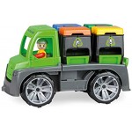 Lena 04453 Truxx Recycling Truck Müllwagen Müllfahrzeug ca. 26 cm robuster Müll LKW Müllauto mit Funktion 2 Doppel Mülltonnen und vollbeweglicher Spielfigur für Kinder ab 2 Jahre grün
