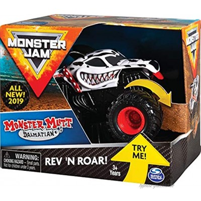 Monster Jam Original Monster Jam Mutt Dalmatian Rev ‘N Roar Monster Truck mit Soundeffekt Maßstab 1:43