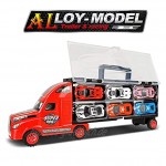 Truck Set LKW Transportfahrzeug Autotransporter Tragegriff mit 12 Rennautos Spielzeug Perfektes Geschenk für Jungen Rot