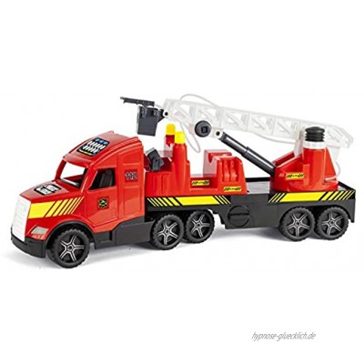 Wader 36220 Magic Truck Feuerwehr mit ausziehbarer Leiter und Wasserspritze fluoreszierende Lichter ab 3 Jahren ca. 79 cm ideal als Geschenk für kreatives Spielen