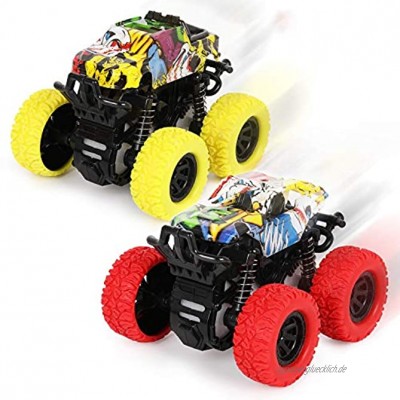 2 Stück Monster Truck Spielzeug ab 3 Jahren，Reibungsbetriebene Rennwagen LKW Zurückziehen，360 ° Rotierende Fahrzeug Spielzeugauto für Kinder Boys