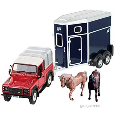 Britains Land Rover mit Pferdeanhänger 1:32 Traktor Modell mit Anhänger und Pferdefiguren zum Spielen und Sammeln ab 3 Jahren Sammlermodell aus Metall