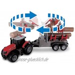 Dickie Toys Massey Ferguson Spielzeugtraktor mit Anhänger und 3 Holzstämmen Holzgreifer Trecker mit Anhänger Typ 8737 Bauernhof Spielzeug Licht & Sound inkl. Batterien 42 cm