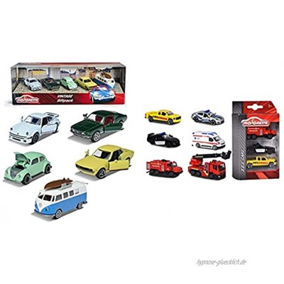 Majorette 212052013 Vintage 5er-Geschenkset Spielzeugautos mit Freilauf aus Metall Vintage-Versionen von Ford Porsche Renault und VW 7,5 cm & S.O.S. 3 Pieces Set Set mit DREI Autos 7,5 cm
