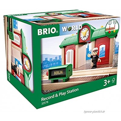 BRIO World 33578 Sprechender Bahnhof – BRIO Eisenbahn Zubehör mit Aufnahmefunktion – Kleinkinderspielzeug empfohlen ab 3 Jahren