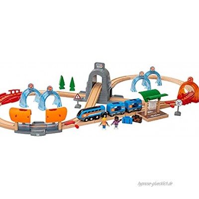 BRIO World 33972 Smart Tech Sound Action Tunnel Reisezug Set – Elektrischer Zug mit Schienen & Tunnel – Interaktives Spielzeug empfohlen ab 3 Jahren