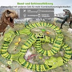 COSTWAY Dinosaurier Rennstrecke Set mit 240 STK. Gleisblöcke Dino Rennauto inkl. 8 Dinosaurier und 1 Auto Autorennbahn umwandelbar für Kinder ab 3 Jahren