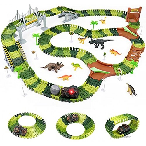 Dinosaurier Cars RennbahnKinder StraxBahn 216 Stück Flexible Autorennbahn Spielzeug RennstreckeKinder AutobahnElektrisch für Kinder ab 3 4 5 6 Jahre