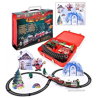 DJFEI Weihnachtszug Set Spielzeug mit Licht und Sound Elektrische Eisenbahn Weihnachten Mini Weihnachtsmannzug Spielzeug Eisenbahnstrecke Christmas Train Geschenke für Kinder