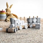 Navaris Holz Eisenbahn Holzzug für Kinder Zug Holzspielzeug mit Buchstaben Zahlen Baby Spielzeug personalisierbar Deko Holzeisenbahn 20 Teile