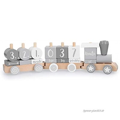 Navaris Holz Eisenbahn Holzzug für Kinder Zug Holzspielzeug mit Buchstaben Zahlen Baby Spielzeug personalisierbar Deko Holzeisenbahn 20 Teile