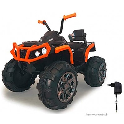 JAMARA 460449 Ride-on Quad Protector leistungsstarke Antriebsmotoren und 12V Akku für Lange Fahrzeit 2-Gang Turboschalter Ultra-Gripp Gummiringe an Antriebsrädern UKW Radio orange