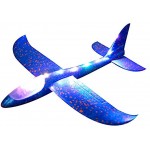 LED Styroporflieger Flugzeug,Colorful Kinder Flugzeug Spielzeug Outdoor Wurf Segelflugzeug Flugzeuge Spielzeug Hand starten Flugzeugmodell Glider ca.19 Zoll Blau