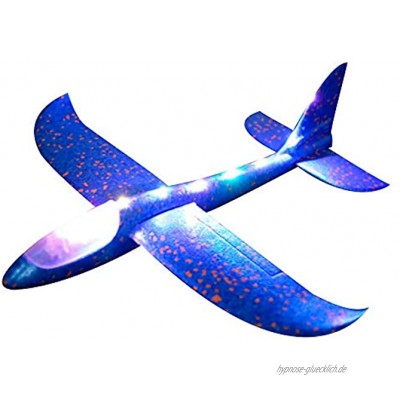 LED Styroporflieger Flugzeug,Colorful Kinder Flugzeug Spielzeug Outdoor Wurf Segelflugzeug Flugzeuge Spielzeug Hand starten Flugzeugmodell Glider ca.19 Zoll Blau