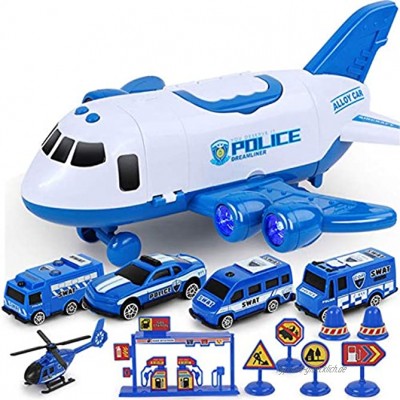 MEYANG Transport Flugzeug Spielzeug Transport Flugzeug und Auto Spielzeug Set Trägheitsrad Flugzeug mit Fahrzeugen Lernspielzeug Set für Kleinkinder über 3 Jahre