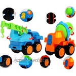 fiouni Push and Go Spielzeugautos Reibungsgetriebene Autos Spielzeug-LKW-Autos Spielzeug-Set für 1,2,3,4,5 Jahre Kinder 6-teilige Bagger Kräne Kipper Straßenwalzen Bulldozer Fahrmischer