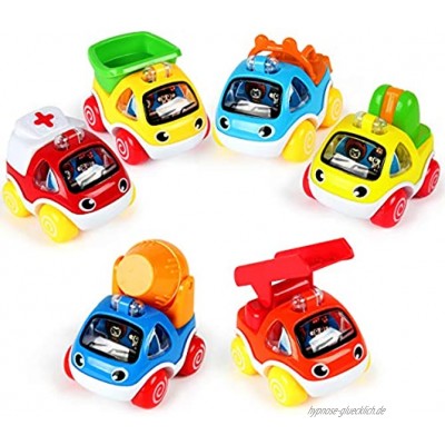 fiouni Push and Go Spielzeugautos Reibungsgetriebene Autos Spielzeugbauautos Spielzeugset für 1,2,3,4,5 jährige Jungen und Mädchen Bauwagen 6tlg. Zurückziehen