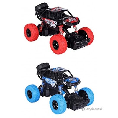 JINGYUAN 2 Stück Monster-Trucks mit 4 unabhängigen Stoßfedern 4-Radantrieb reibungsbetriebenes Rückzieh-Off-Road-Auto Geschenk für Kinder