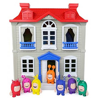 Oddbods Haus-Spielset für Jungen und Mädchen in rot weiß und grau Spielhaus mit Innen- und Außenspielflächen Möbeln und 7 detaillierten Oddbods-Figuren Puppenhaus ab 3 Jahren