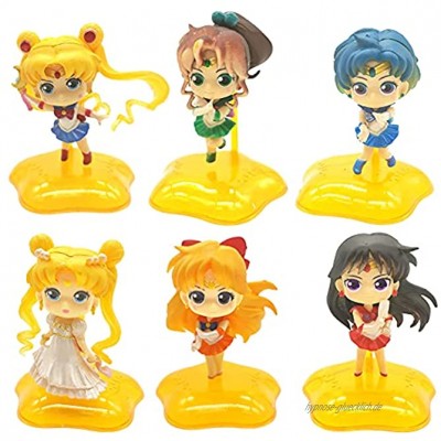 Sailor Moon Mini Figures Set Hilloly 6 Stück Anime Figuren Japanische klassische Anime-Figur Sailor Moon Actionfiguren Modell Anime Peripherie Dekor Dekoration