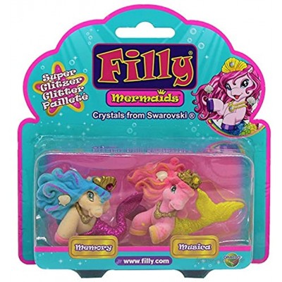 Dracco Filly Mermaids mit Glitzernder Schwanzflosse Krone mit Swarovski Kristall 2er-Pack für Kinder Mädchen zum Sammeln und Spielen Memory + Musica
