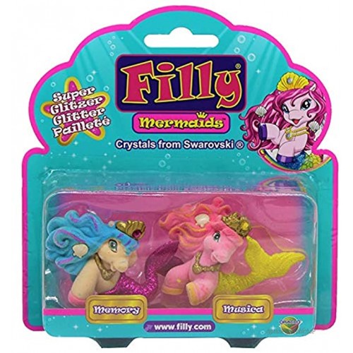 Dracco Filly Mermaids mit Glitzernder Schwanzflosse Krone mit Swarovski Kristall 2er-Pack für Kinder Mädchen zum Sammeln und Spielen Memory + Musica