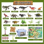 BUYGER 58 Stück Dinosaurier Spielzeug Set mit Spielmatte Bäume Dinosaurier Figuren Einschließlich T-Rex Triceratops Brachiosaurus Geschenke für Kinder Jungen Mädchen ab 3 Jahre