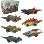 Dino Kinder Auto Dinosaurier Spielzeug 6er Pack Pull Back Autos Spielzeugautos mit Realistisch Dinosaurier-Modell 3-10 Jahre Jungen Mädchen
